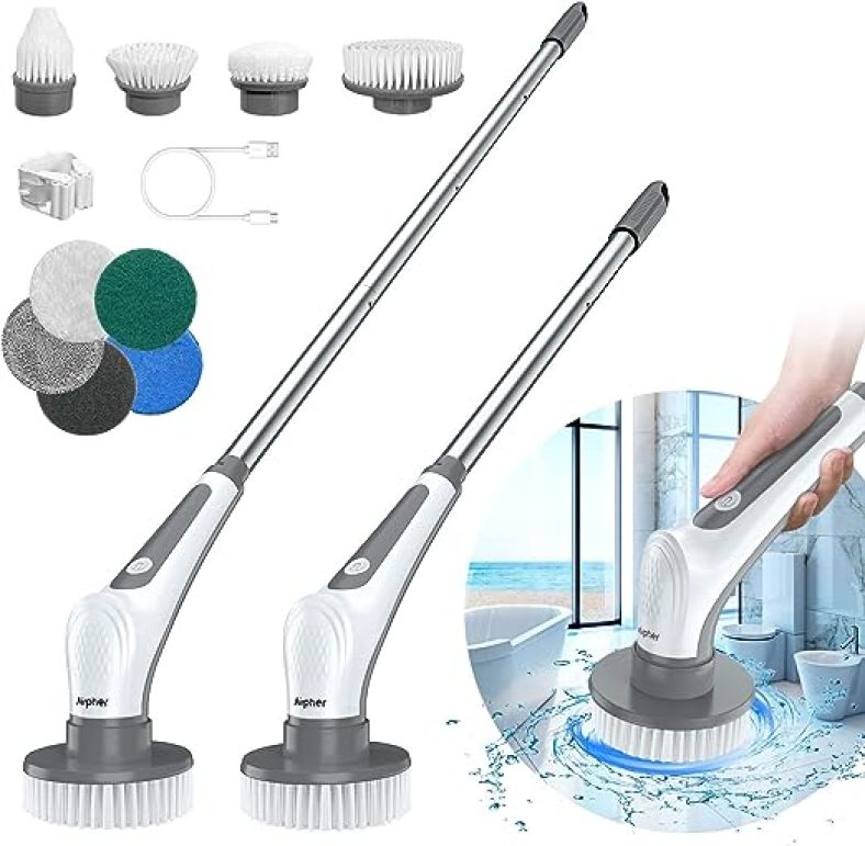 Electric Spin Scrubber, 10 in 1 Cordless Cleaning Brush IPX8 with 9 Replaceable Brush Heads