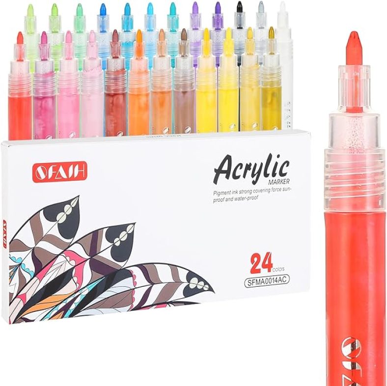 Acrylic Paint Markers Paint Pens  24 Colors 0.7mm Extra Fine Tip Paint Pens for Halloween Pumpkin