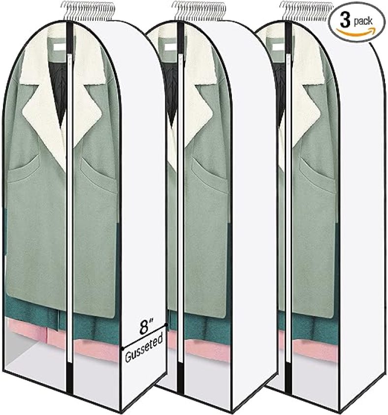 3Pk 60? Garment Bags For Hanging Clothes, 8? Gusseted Garment Bags For Travel, Clear Suit Bags