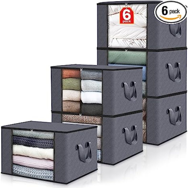 6 Pack Clothes Storage, Foldable Blanket Storage Bags, Storage Containers