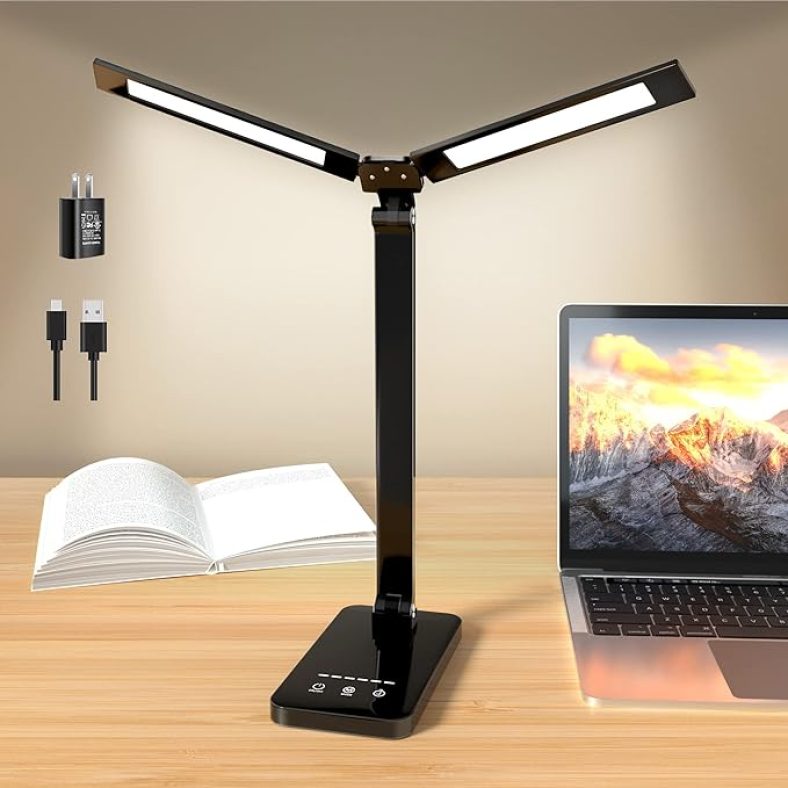 LED Home Office Dimmable Desk Light with USB Charging Port, 5 Color Modes w/ 6 Brightness Levels