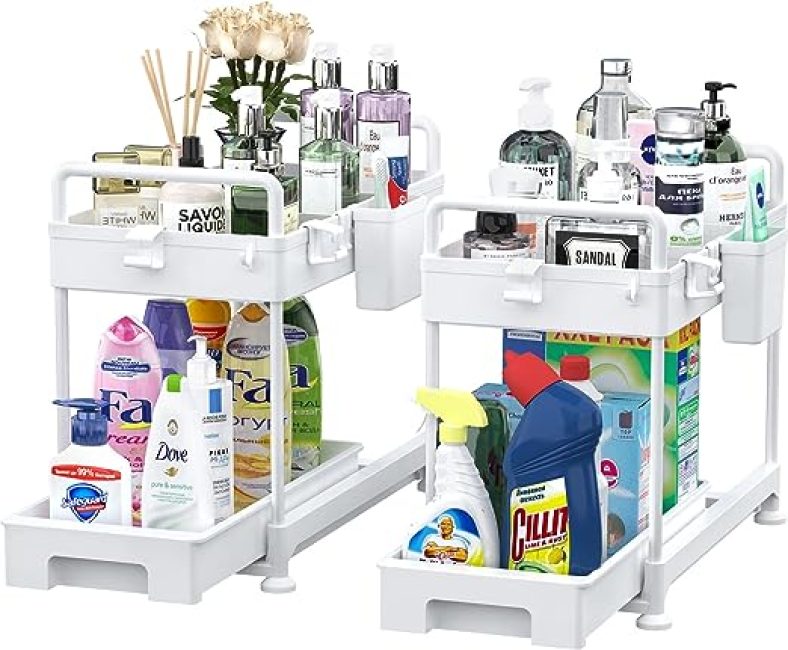 2pk 2-Tier Under Sink Organizer, Sliding Under Bathroom Cabinet Storage Drawer
