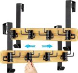 Over The Door Hooks, 2 Pack Slidable Door Hanger w/ 4 Hooks, Heavy Duty Bamboo Towel Rack