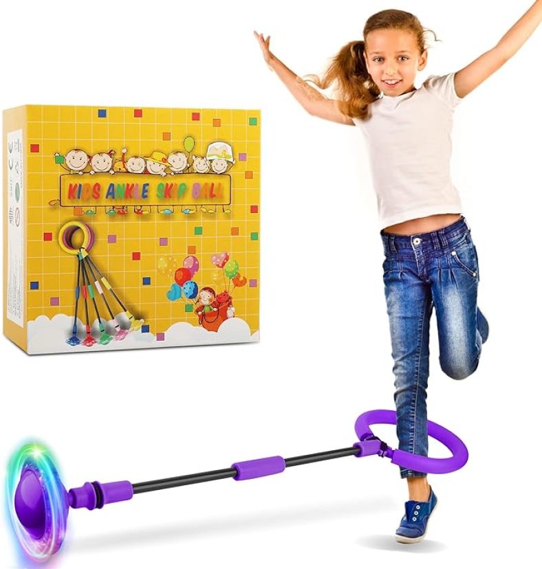 Ankle Skip Ball for Kids, Foldable Colorful Light Flash Wheel Skip It Ball for Kids, Adults