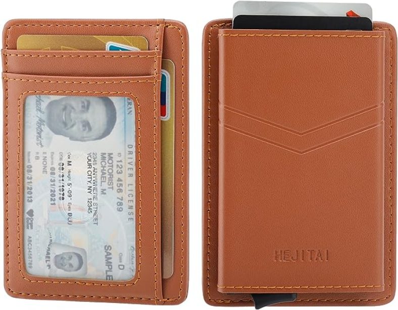 Card Holder Wallet  Minimalist Slim Pop Up Front Pocket Wallet, Small RFID Blocking Leather Wallet