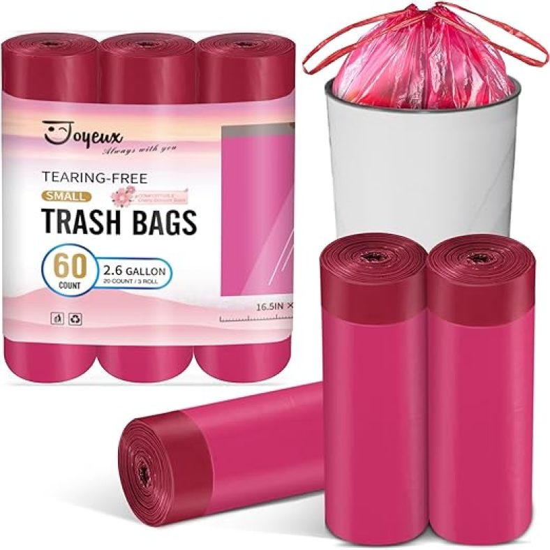 2.6 Gallon Small Trash Bags Bathroom, Thickened Drawstring Mini Garbage Bags, 60 Count