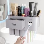 Toothbrush Holders Wall Mounted, Tooth Brushing Holder with Automatic Toothpaste Squeezer Dispenser