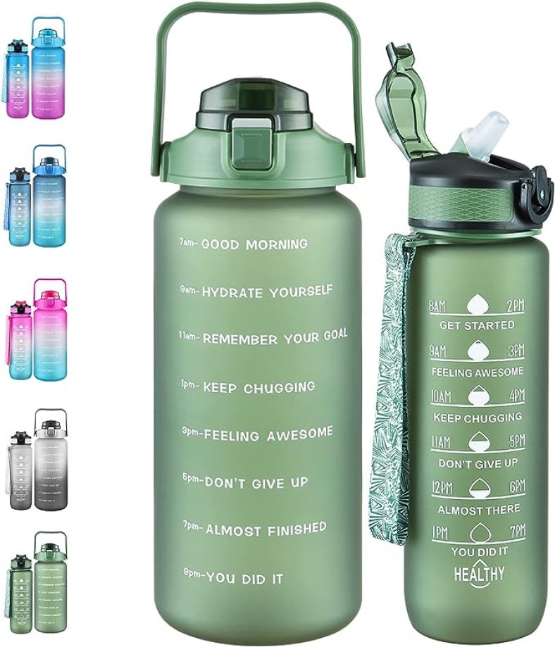 2 Pack Motivational Water Bottle, 27 oz & 64 oz Water Bottle with Times to Drink from