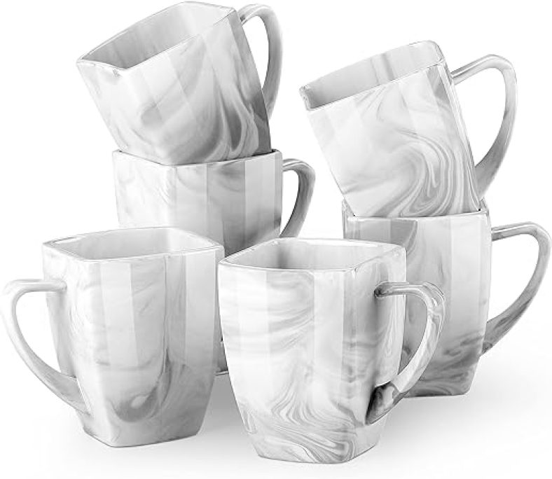 Coffee Mugs Set, 12 OZ Porcelain Square Mugs Set of 6