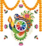 Diwali Rangoli Peel and Stick Floor Tile Stickers for Diwali Gifts w/ Diwali Marigold Garland