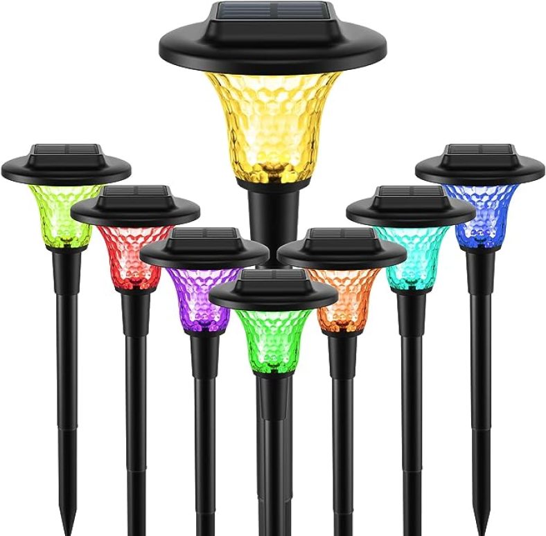 6pk Solar Outdoor Lights Garden, Color Changing Solar Lights Colorful Bright Glass Pathway Lights