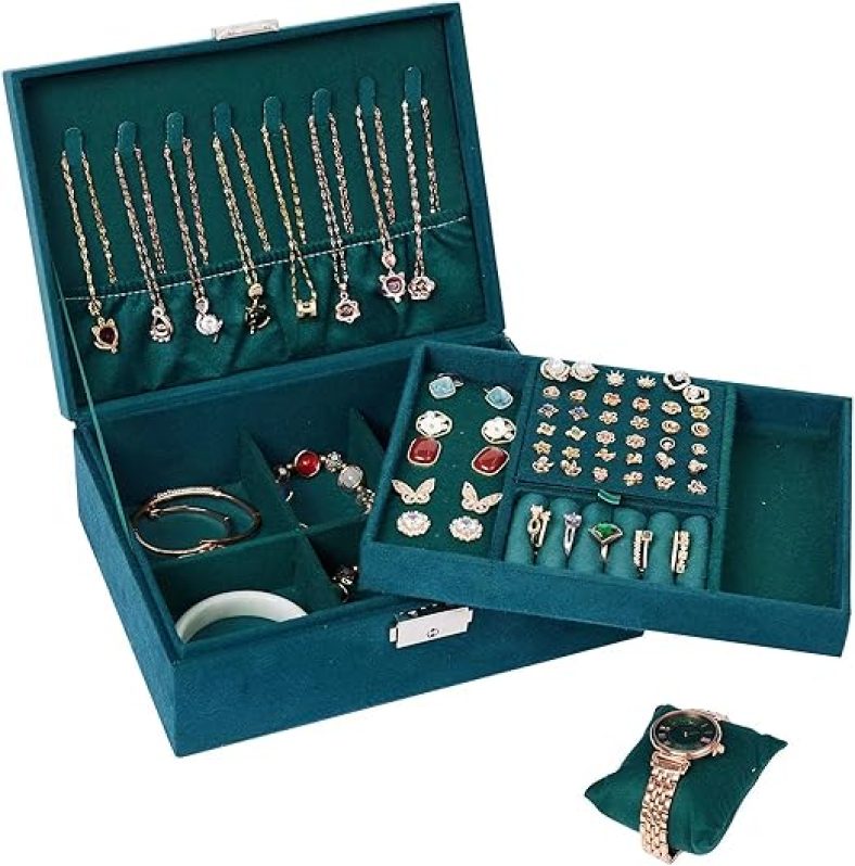 Green Velvet Jewelry Box Organizer for women,Earrings Organizer Holder for Birthday