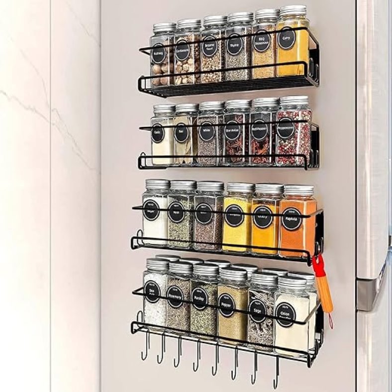 4pk Magnetic Spice Rack Organizer, Wall Mounted Spice Rack, Maximum Space Saving