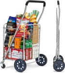 Shopping Cart with Dual Swivel Wheels for Groceries  Folding Portable Cart Saves Space