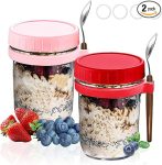 Overnight Oats Containers Jars with Lids And Spoon 16 oz Glass Mason Jars 2 Pack from