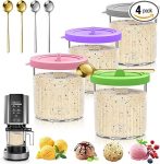 Pint Containers for Ninja Creami with Silicone Lids and Stainless Steel Spoon 4 Pack