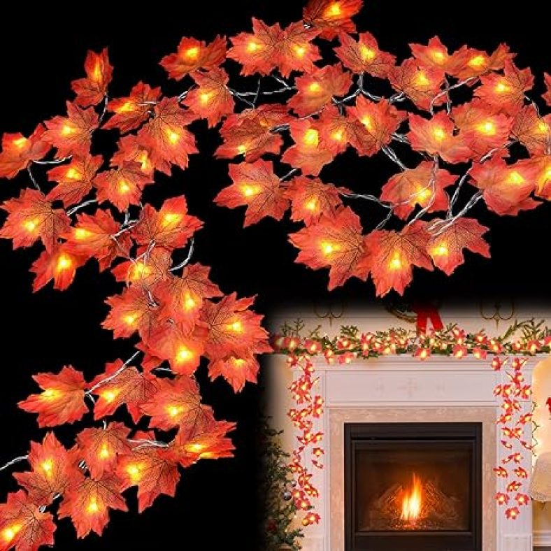 2 Pack Thanksgiving Lights Fall Maple Leaves String Lights, Fall Decorations for Home Clearance