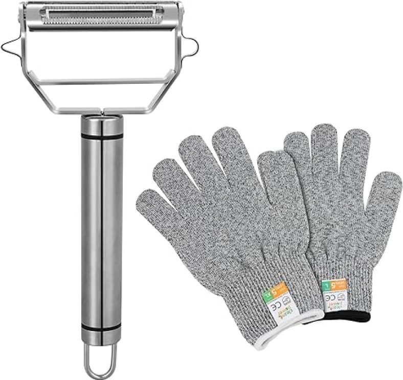 Stainless Steel Double Sided Vegetable Peeler with Cut Resistant Gloves