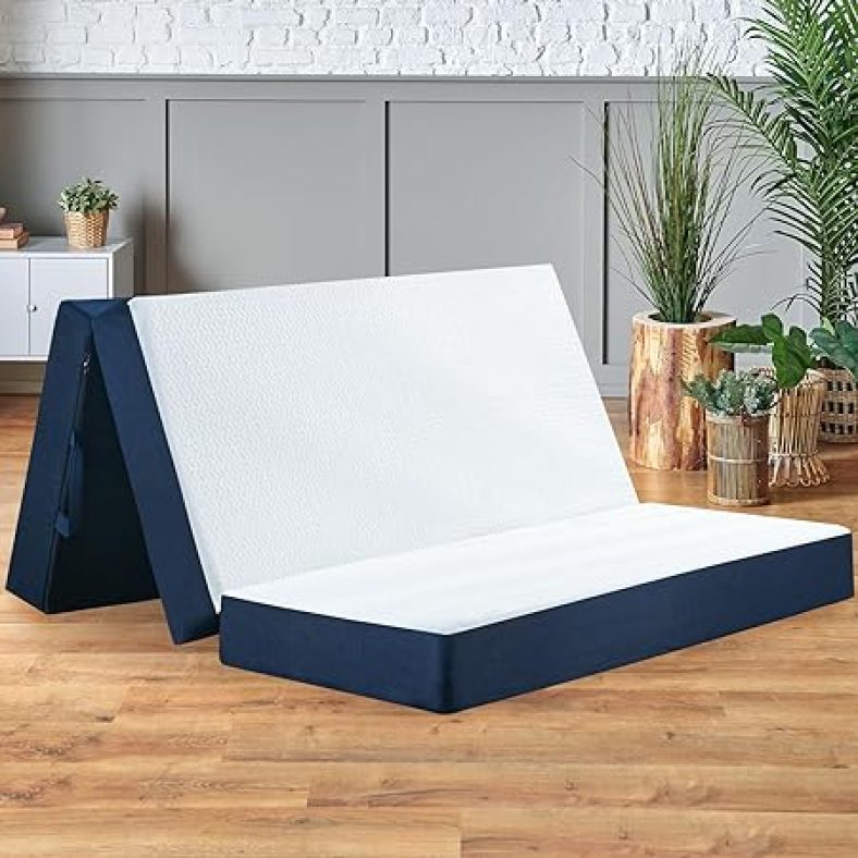 Folding Mattress Single, 4 Inch Foldable Trifold Mattress, Portable Memory Foam Camping Mattress