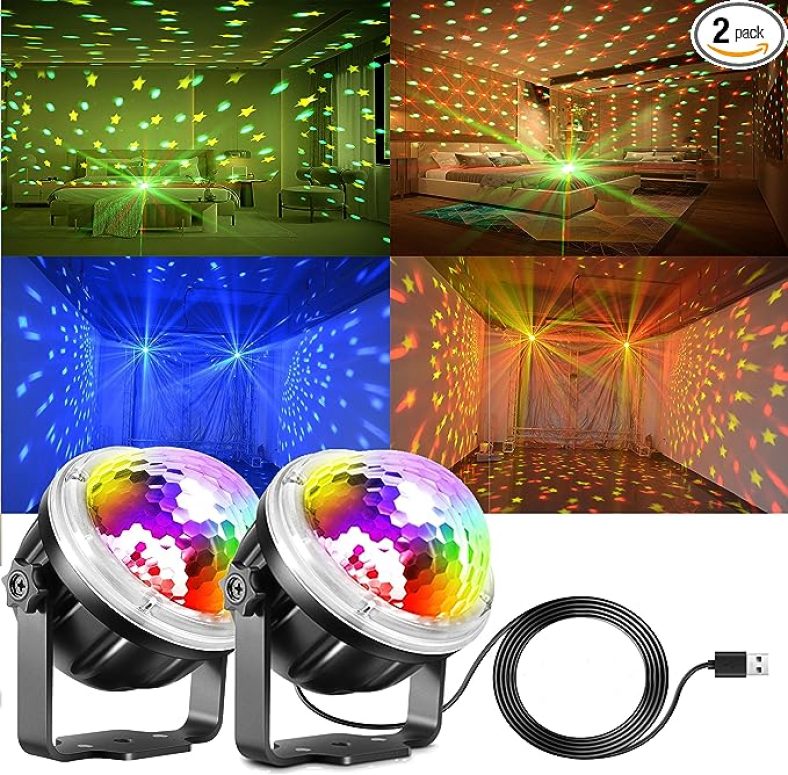 2Pack Upgrade Disco Ball Lights, Findisco Golden Star Projector DJ bar Party Lights