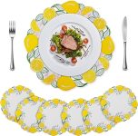 Round Placemats Set of 6 Embroidered Lemon Placemats 15 Inch Washable Table Placemats