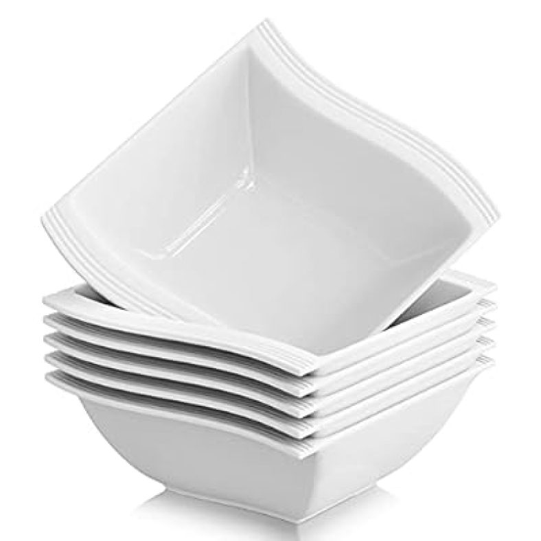 Cereal Bowls Set of 6, 15oz Soup Bowls, Porcelain Ice Cream Bowls, White Bowls for Kitchen