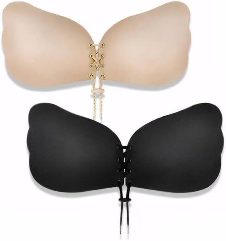 Adhesive Sticky Bra 2 Pairs, Strapless Push Up Backless Bras for Women