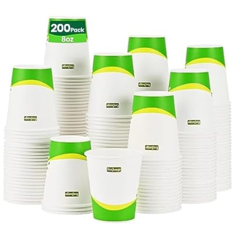 100% Compostable Paper Cups 8oz (200 Pack)Disposable Paper Coffee Cups