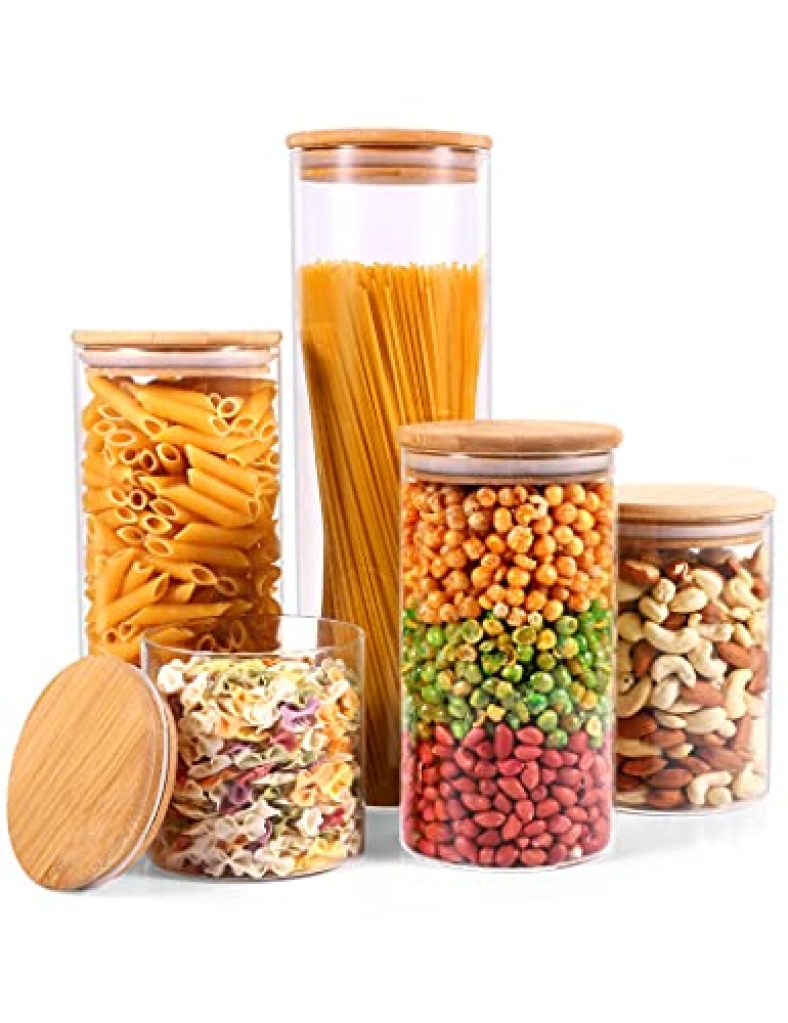 Glass Storage Jars with Bamboo Airtight Lids, Set of 5 Glass Canisters Sets