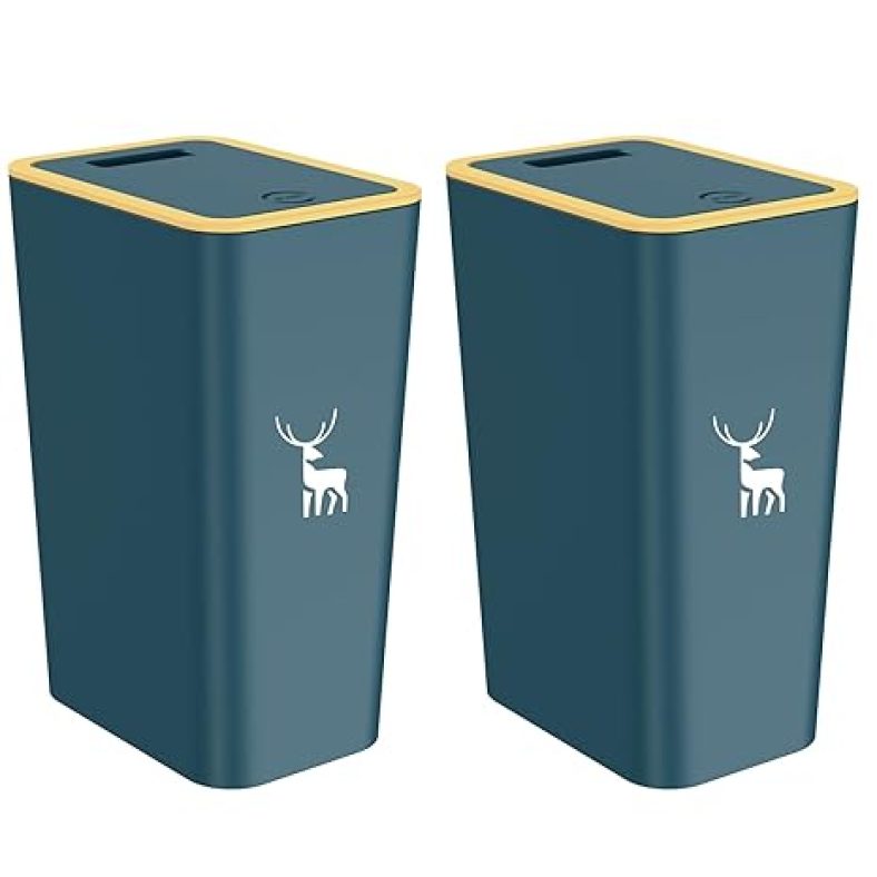 Trash Can with Lid, 2 Pack 2.6 Gallons/10 Liters Garbage Can with Press Top, Small Trash Can Dog Proof