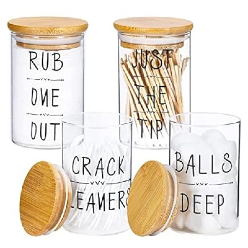 4 Pack Qtip Holder, 10 oz Bathroom Organization with Bamboo Lids