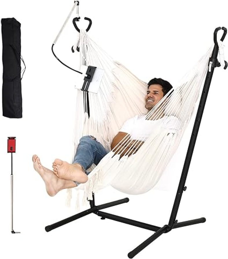 Hammock Chair with Stand and Foot pad Double Hammock Chair Bohemian Style with Tassel