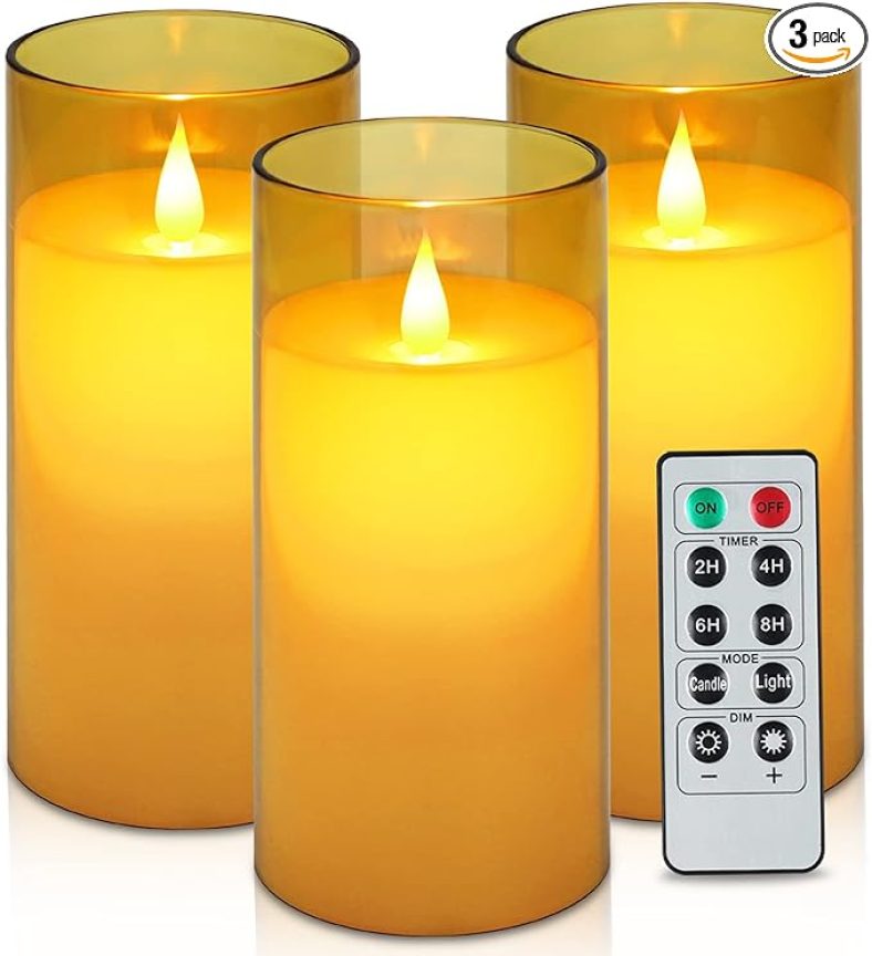 Flameless Candles Flickering Battery Operated Candles Set of 3(D 3? x H 6?) Plexiglass LED Candles