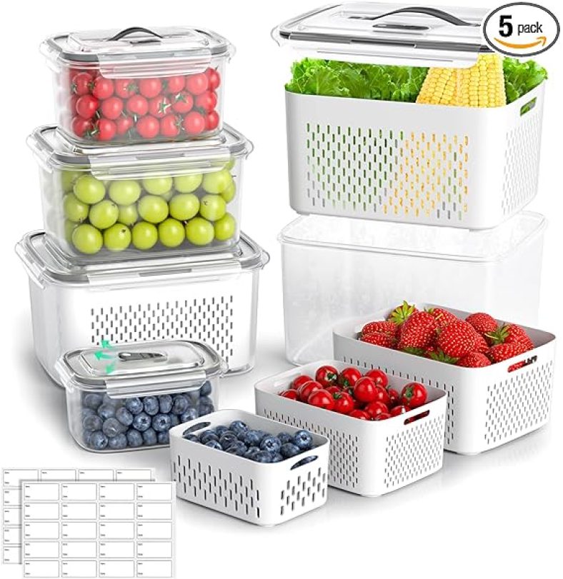 Fruit Storage Containers for Fridge  5 Size Produce Storage Containers for Refrigerator