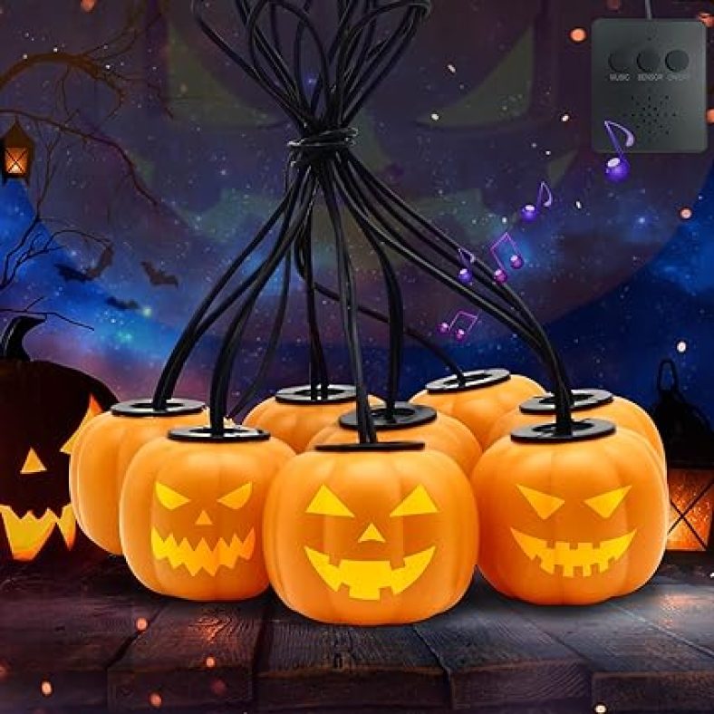 Halloween Decorations Outdoor Scary Hanging Lighted Pumpkins Indoor with Music Animation, 8 Pack