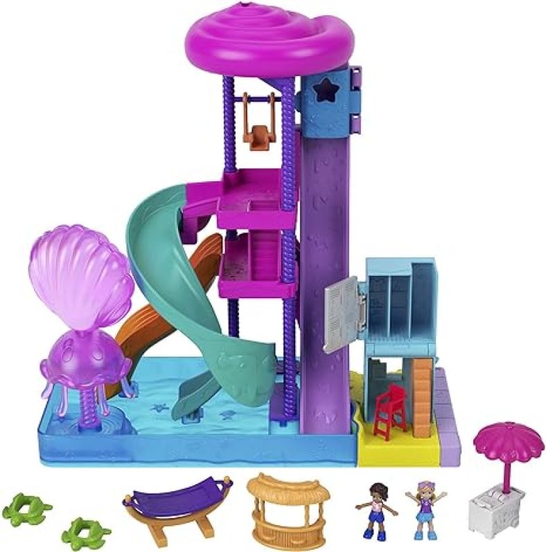 Polly Pocket Outdoor Toy w/2 Micro Dolls & Water Play Accessories