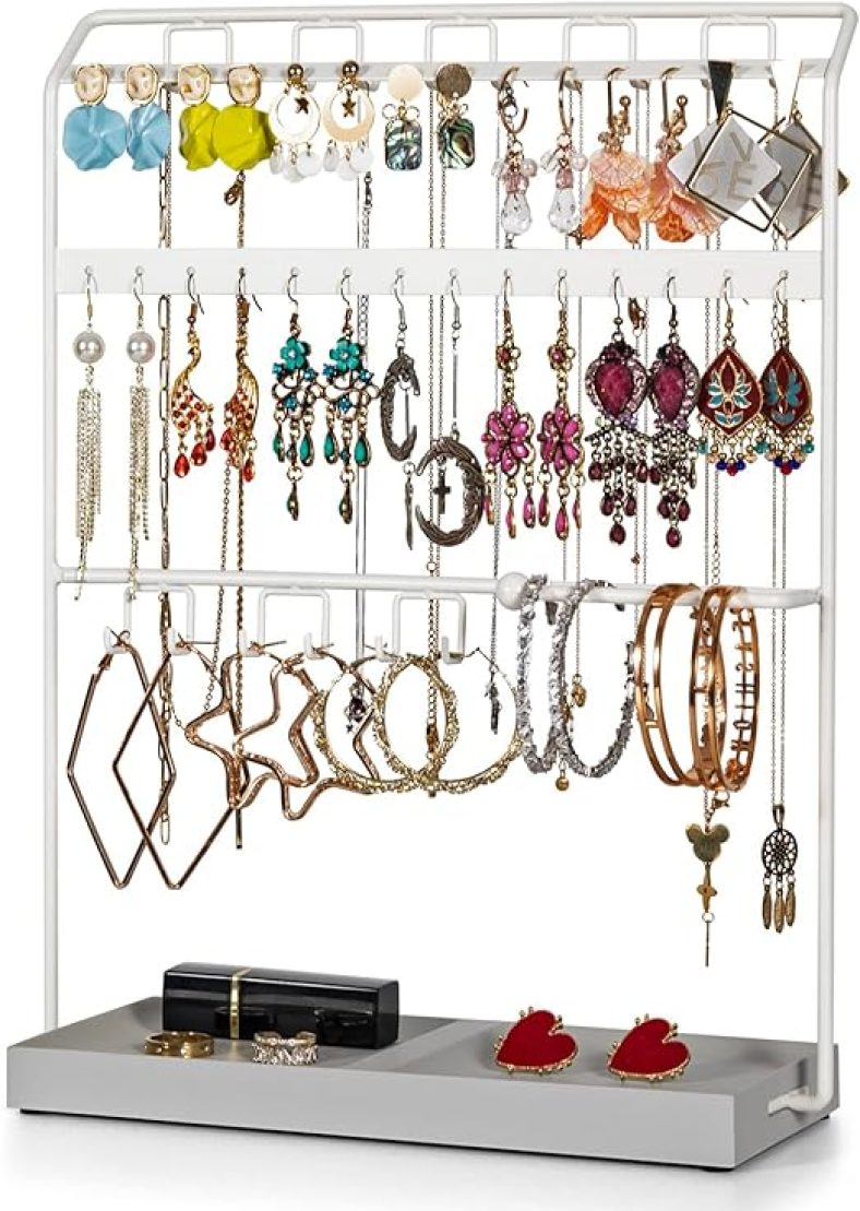 Jewelry Organizer With Resin Tray, Necklace Holder and Earring Holder Organizer