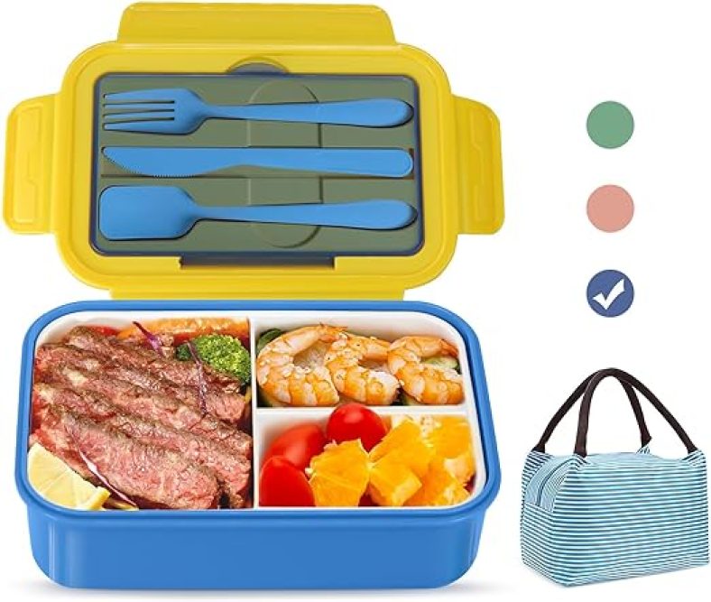 Bento Box Lunch Box for Kids Adults, 1100 ML Bento Lunch Box 3 Compartments and Lunch Bag