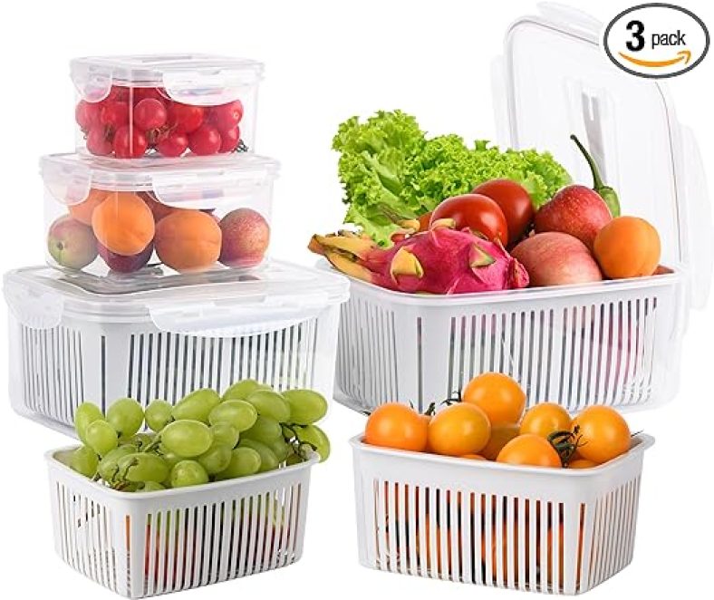 5-pack Fruit Storage Containers for Fridge with Lids Air Tight, Vegetable Produce Saver Containers
