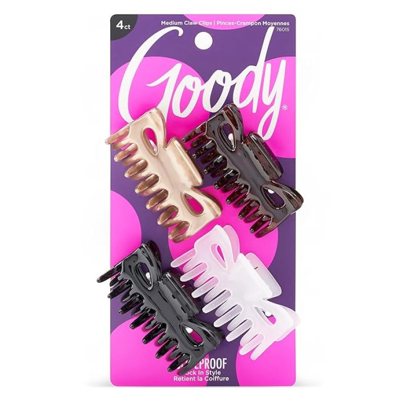 Goody Classics Medium Claw Clips , Assorted Colors,4 Count (Pack of 1)