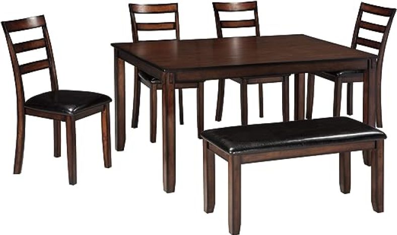 Ashley Signature Design Coviar 6 Piece Dining Set, Includes Table, 4 Chairs & Bench