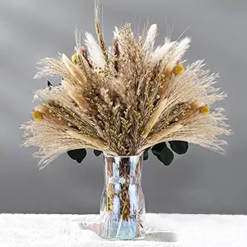 Natural Dried Pampas Grass Bouquet, 96pcs Mix Dried Flowers Boho Home Office Décor