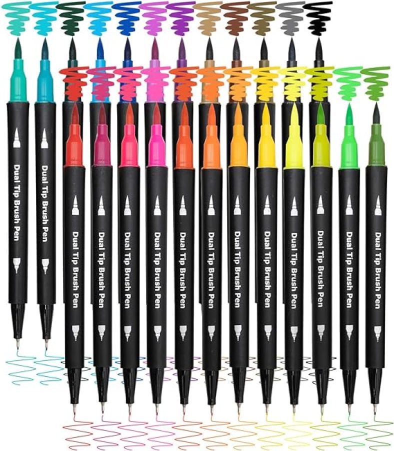 Dual Brush Marker Pens,24 Colored Markers,Fine Point and Brush Tip for Kids Adult