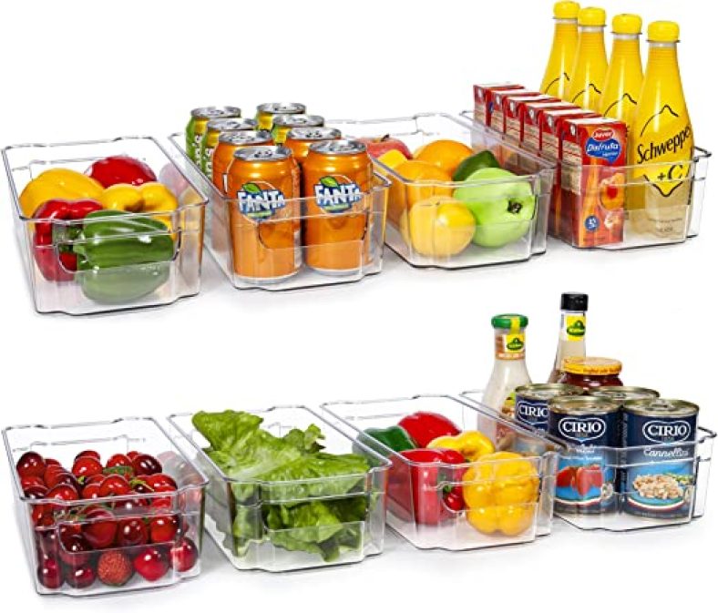 Refrigerator Organizer Bins 8pcs Clear Plastic Bins For Fridge, Freezer, Kitchen Cabinet