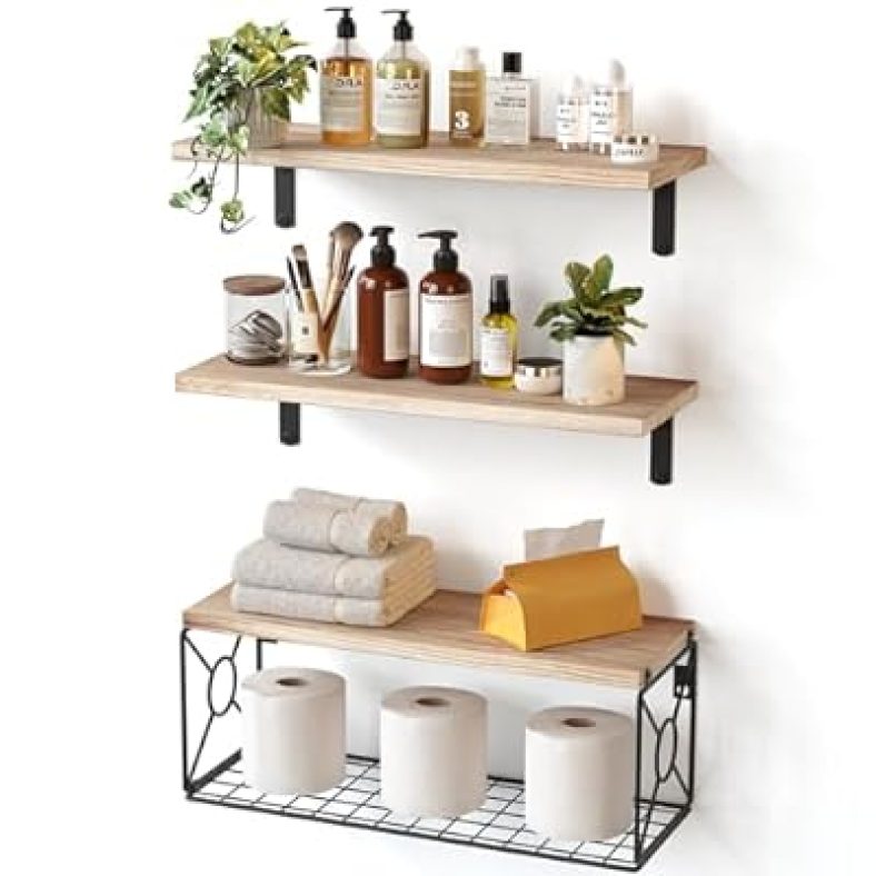 Bathroom Shelves with Wire Strorage Basket,Set of 3