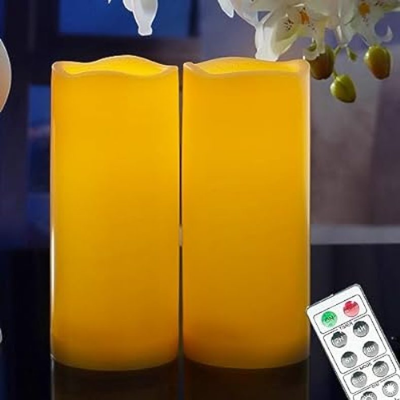 3? × 5? Outdoor Flameless Pillar Candles with Remote and Timer, Set of 2