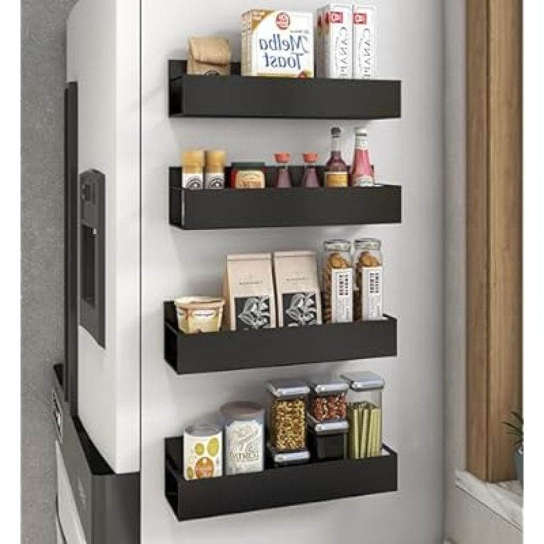 Magnetic Spice Rack for Refrigerator, magnetic shelves, Magnetic Fridge Organizer 4 Pack