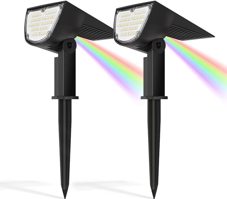 2/4pk Solar Spot Lights Outdoor Waterproof, 58 LEDs, 2 Lighting Modes, Colorful Backlight 2-in-1