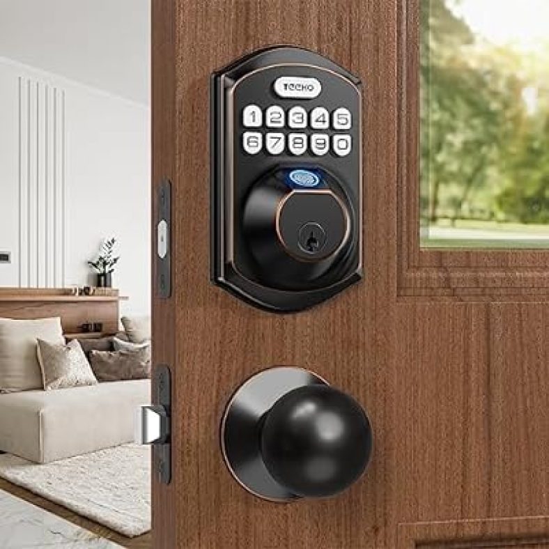 TE002K Fingerprint Door Lock Set  Keyless Entry Door Lock with Handle