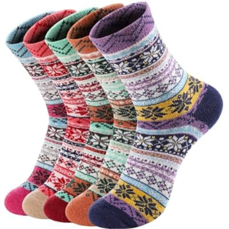 Wool Socks- Thick Soft Wool Socks for Women, Vintage Warm Womens Wool Socks, 5 pairs